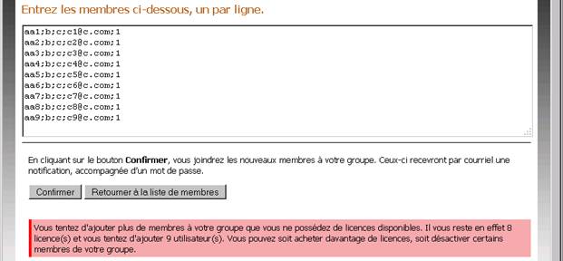 Message d’erreur lors d’ajout de trop d’utilisateurs à un groupe